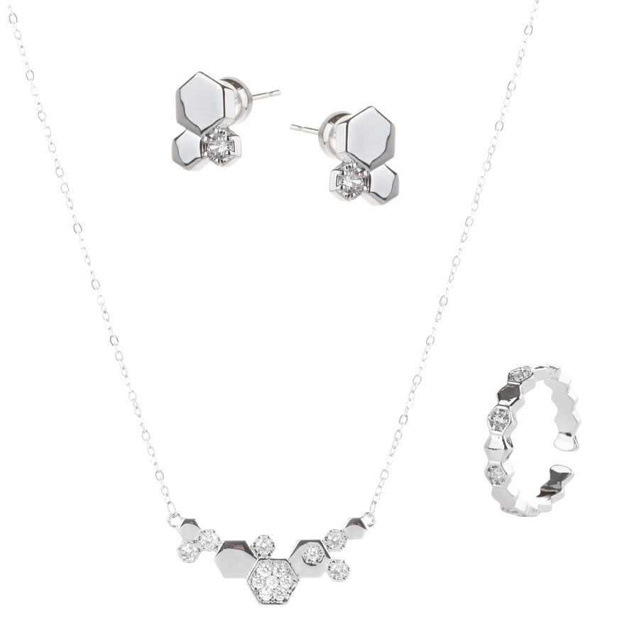 set colier, cercei și inel damă cupru argintiu 0165181