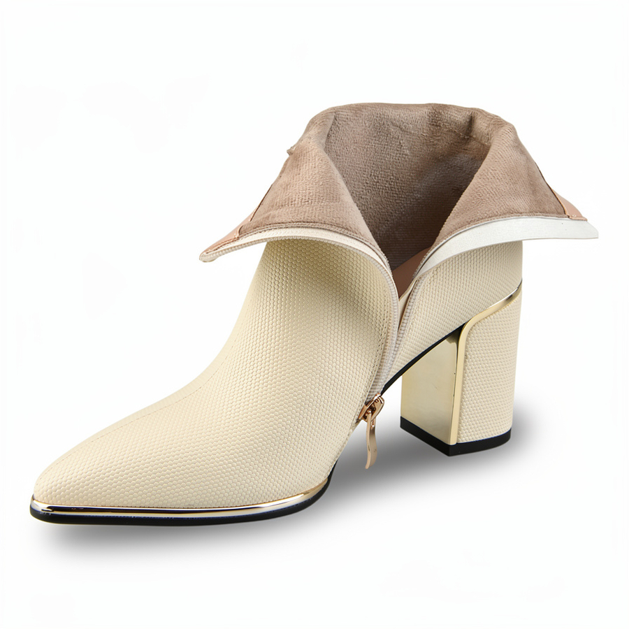botine damă piele ecologică alb murdar 0162070