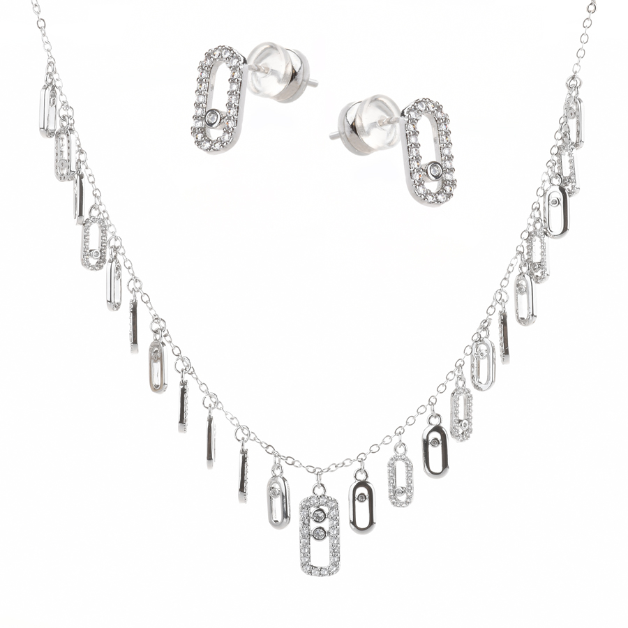 set colier și cercei damă cupru argintiu 0165183