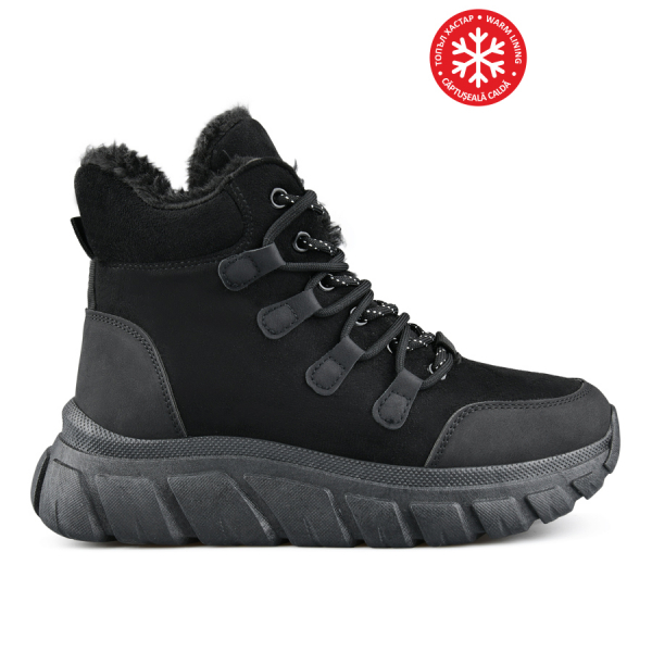botine damă textil negru