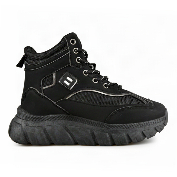 botine damă piele ecologică/textil negru