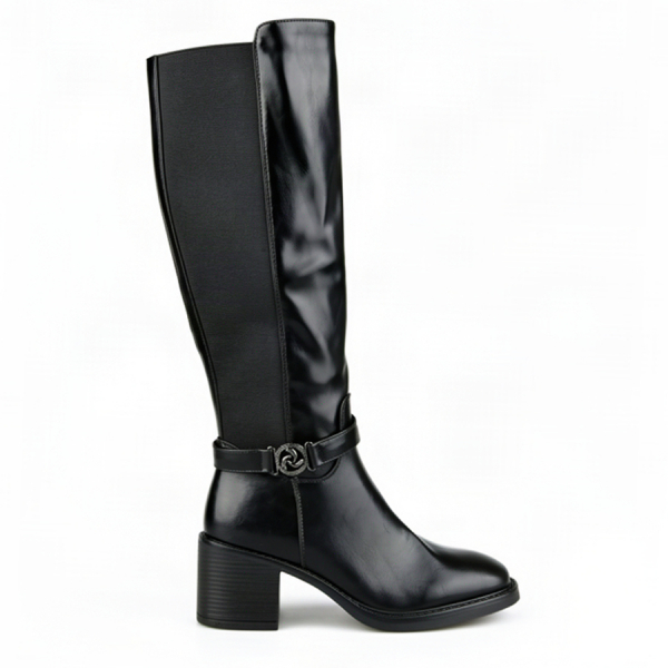 cizme damă piele ecologică/textil negru