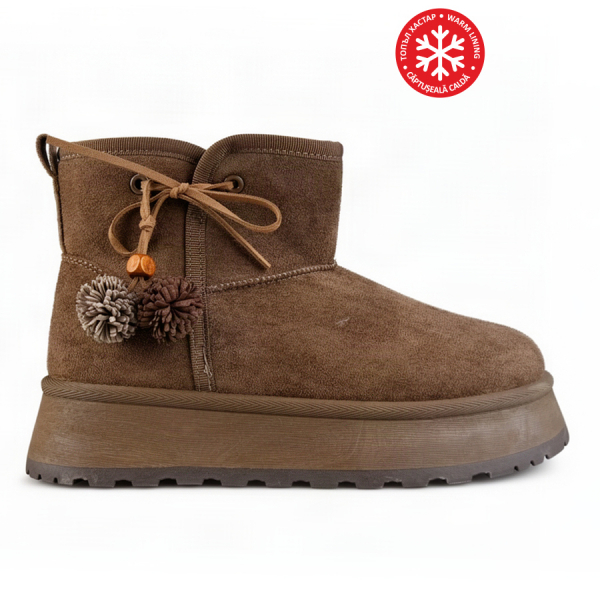 botine damă textil maro deschis