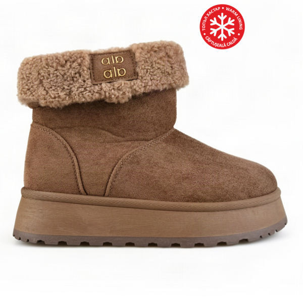 botine damă textil maro deschis