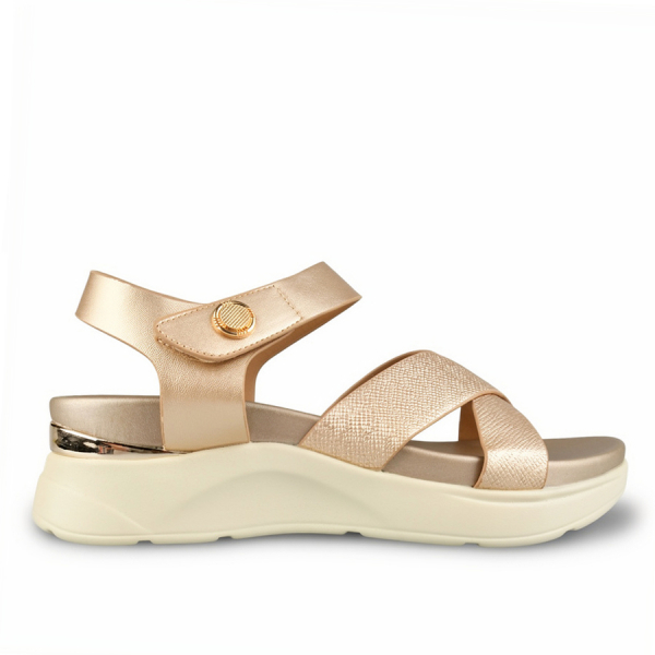 lady's sandals synthetic leather gold
