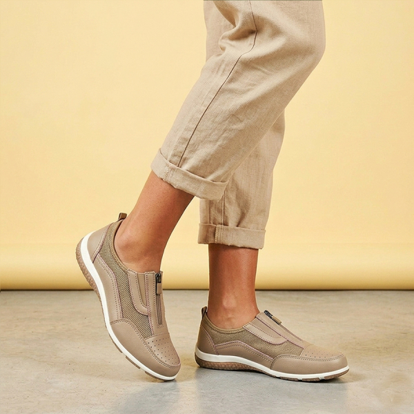 lady's shoes genuine leather/textile beige 0161633