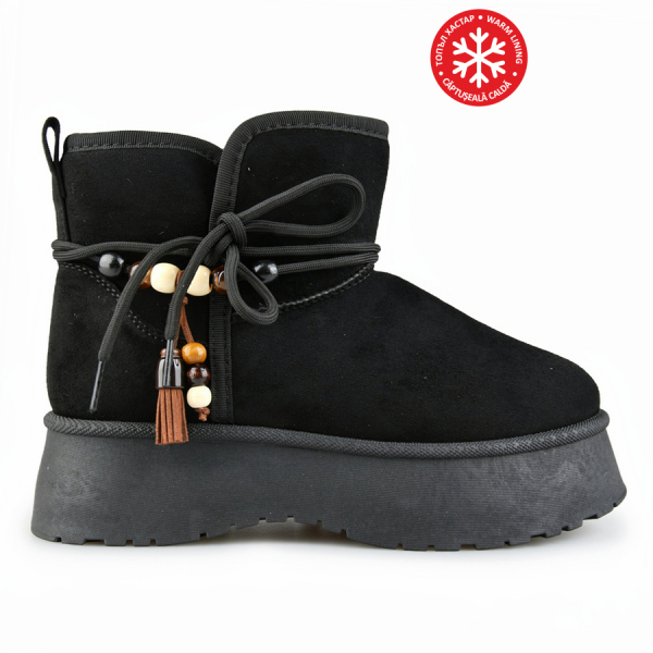 botine de zăpadă damă textil negru