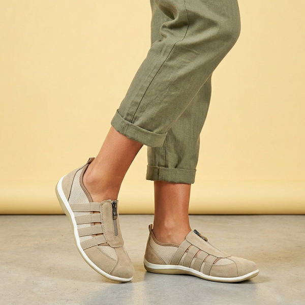 lady's shoes genuine leather/textile beige 0161636