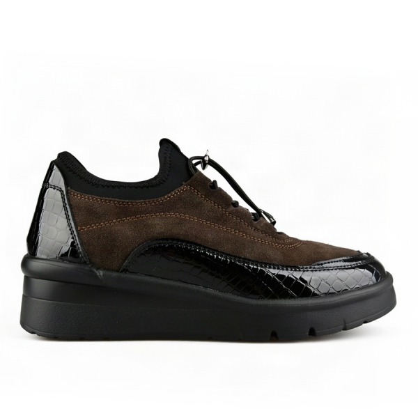 pantofi damă piele naturală/textil maro/negru 0163080