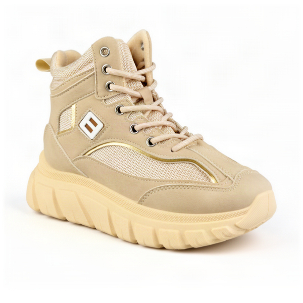botine damă piele ecologică/textil bej 0163385