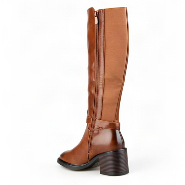 cizme damă piele ecologică/textil maro deschis 0162819