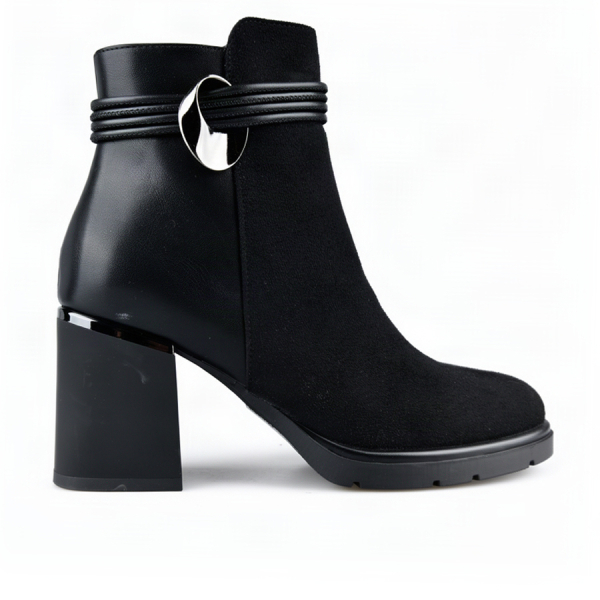 botine damă piele ecologică/textil negru