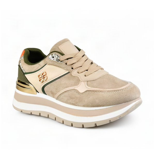 adidași damă piele ecologică/textil bej/verde 0162583